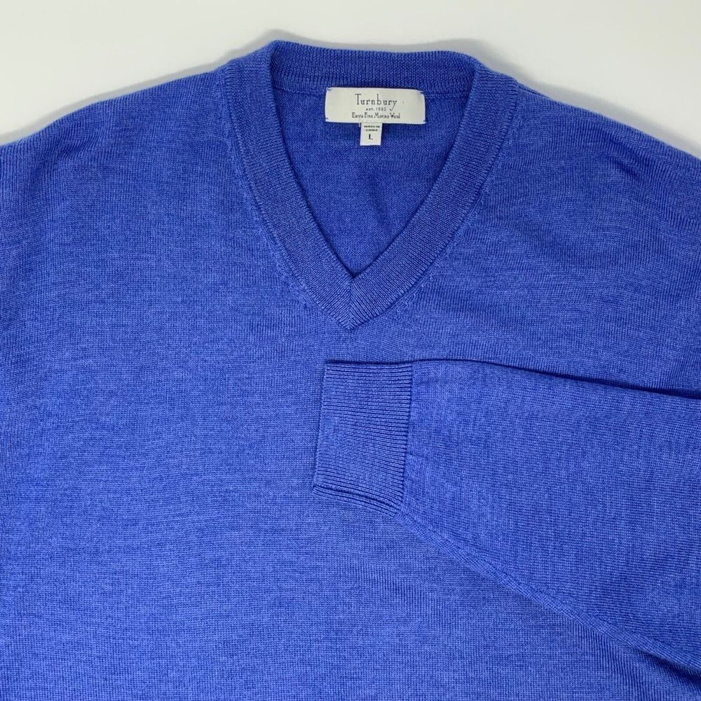 Turnberry‎ V-Neck Wool Men's Blue Pullover Sweater Size Large